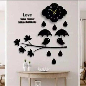 Love Birds With Umbrella &#038; Clouds Raining MDF Wooden Wall Clock (LBW)