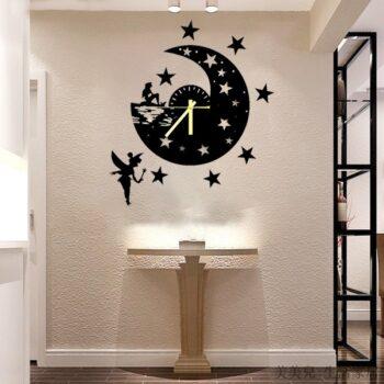 Night Moon Stars &#038; Fairy Compressed Wooden Wall Clock (MS1)