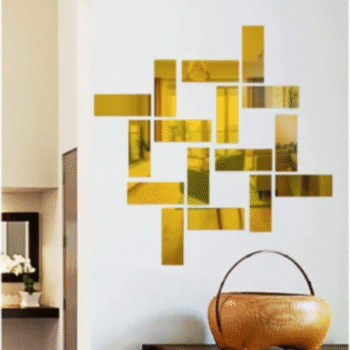 12 Pcs Golden Rectangle Mirror Stickers for Mirror Acrylic Wall (GRM12)