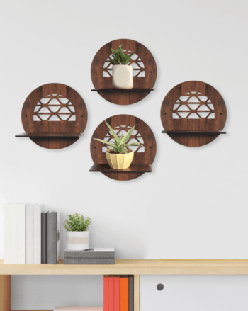 Set of 4 Random Round Wall Hanging Laminated MDF Plants(S8)