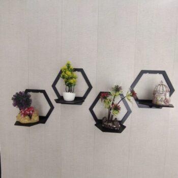 Hexagon MDF Wooden Wall Hanging Shelf For kids, girls, bed room (S4)
