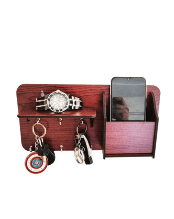 3 Hocks Wooden Wall Shelf with Mobile Holder